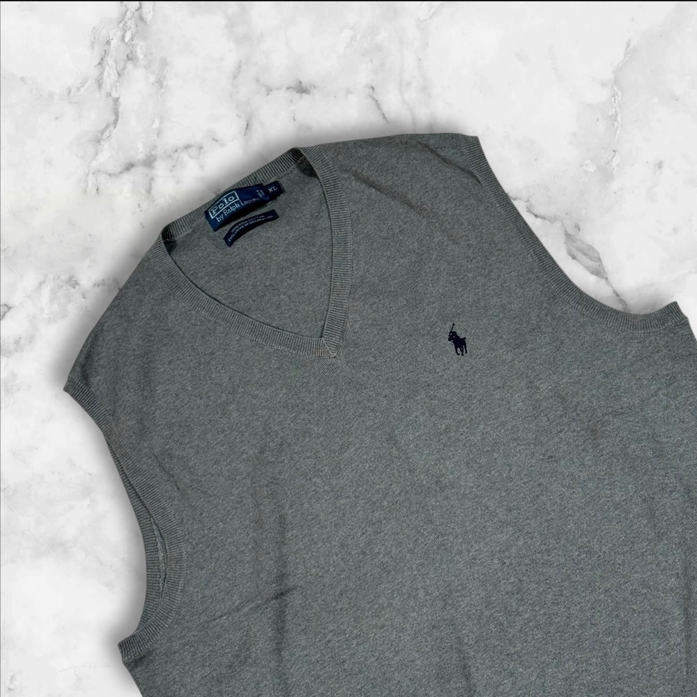 Polo Ralph Lauren Mens‎ V Neck Sweater Vest Gray Pima Cotton XL